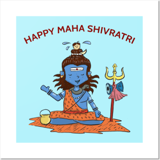 Happy Maha Shivratri - Calm Mahadev, Lord Shiva meditating in the Himalayas cute illustration Posters and Art